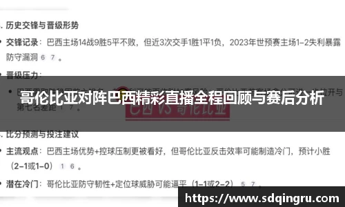 哥伦比亚对阵巴西精彩直播全程回顾与赛后分析